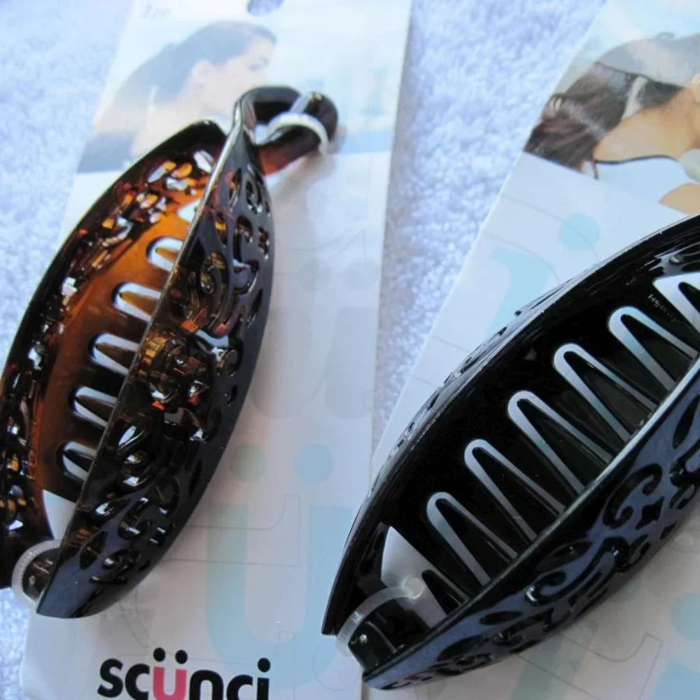 Scunci Design Tortoise Plastic Secure Hinged Open Banana Comb Hair Barrette Clip
